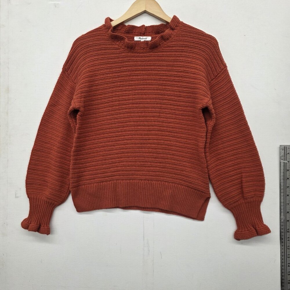 MADEWELL Ruffle-Neck Pullover Sweater Orange Cotton-Merino Yarn Size Small - Picture 11 of 11